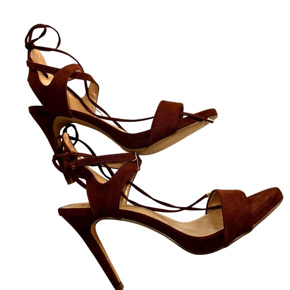 NWT NY&C 9 Leg Wrap Brown Women's Sandals High Heel Shoes New With Tags - Picture 4 of 8